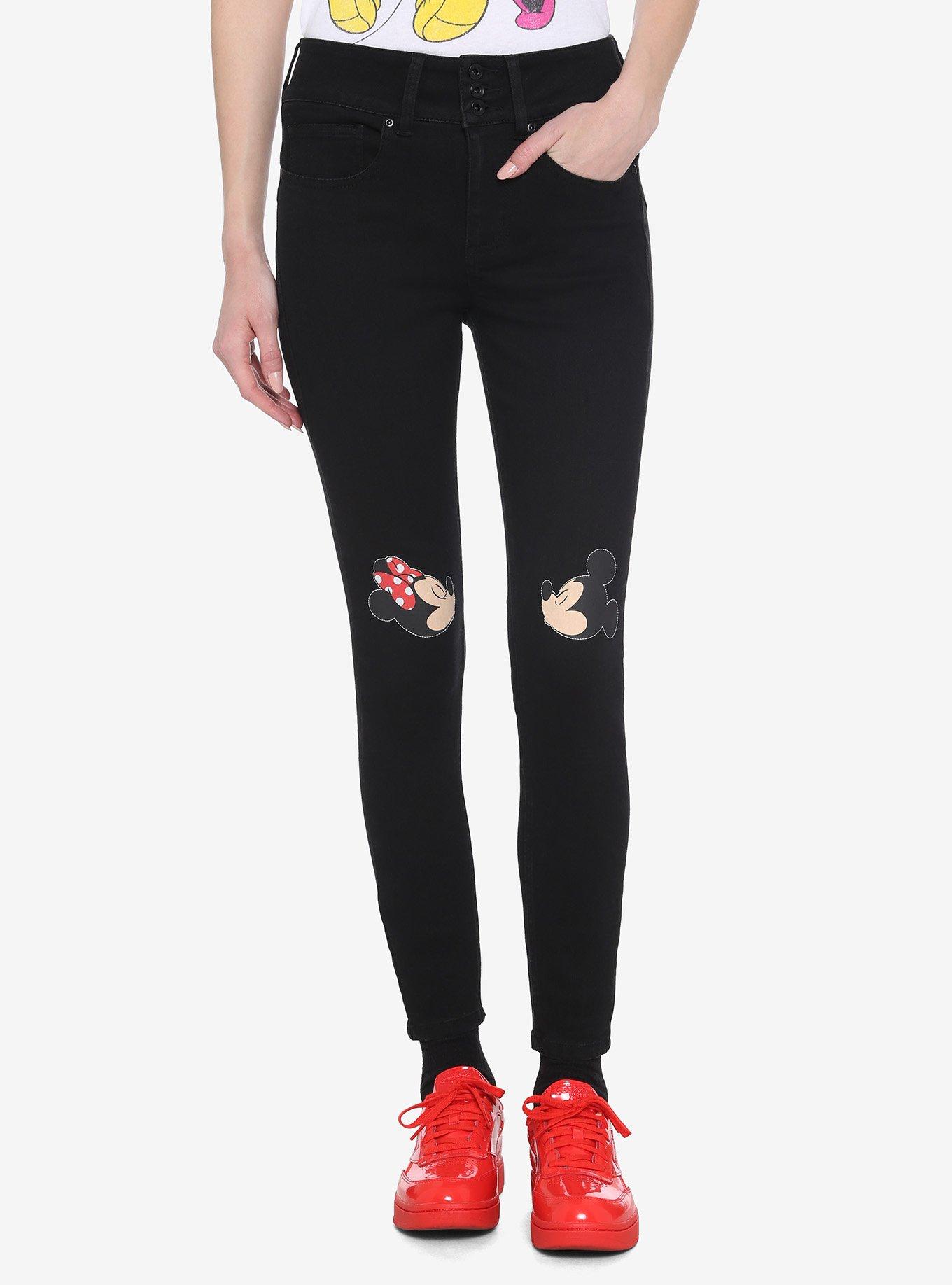 Disney Junior Mickey and Minnie Mouse Kissing Leggings Stretch Black Women