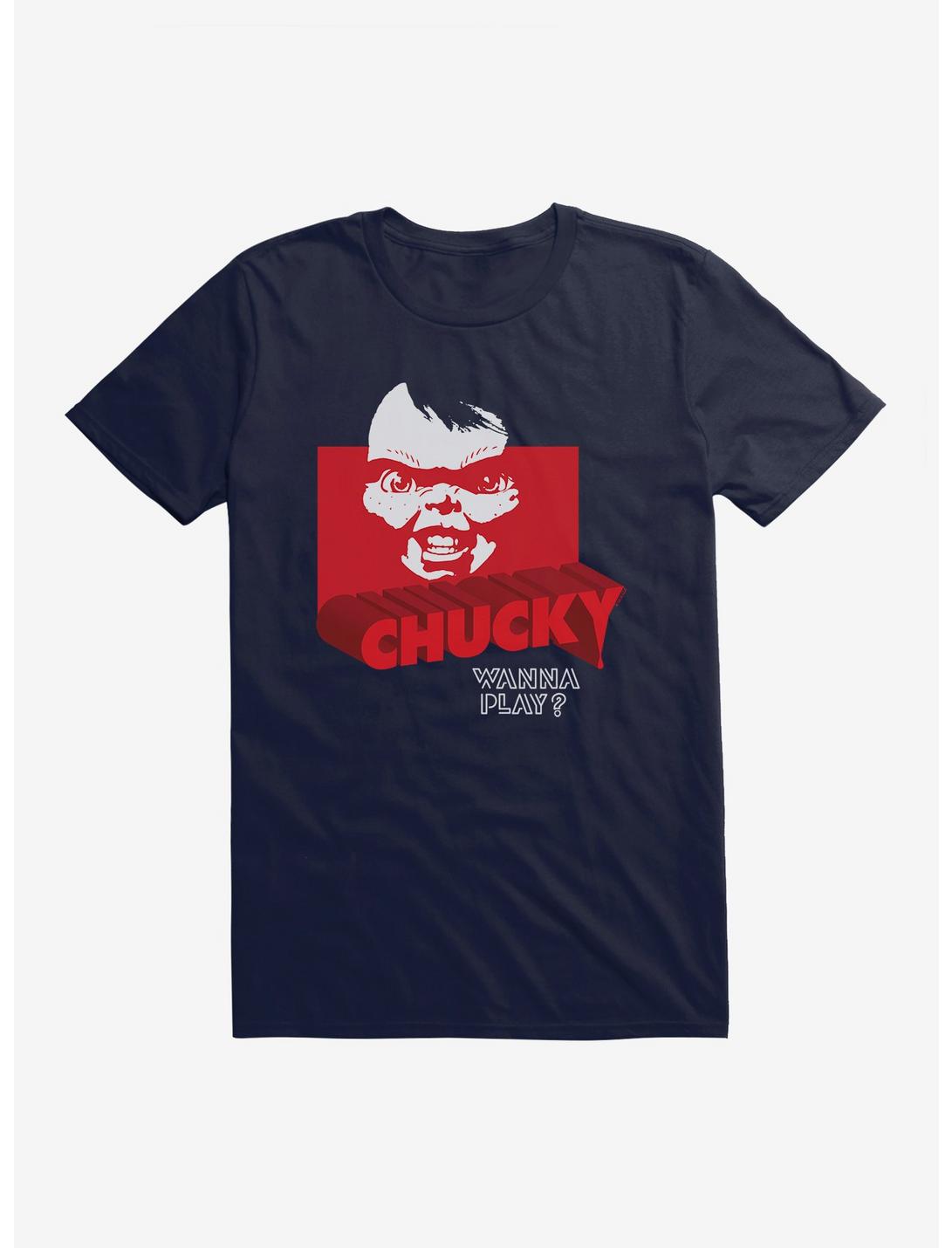 Chucky Wanna Play Red Font T-Shirt, , hi-res