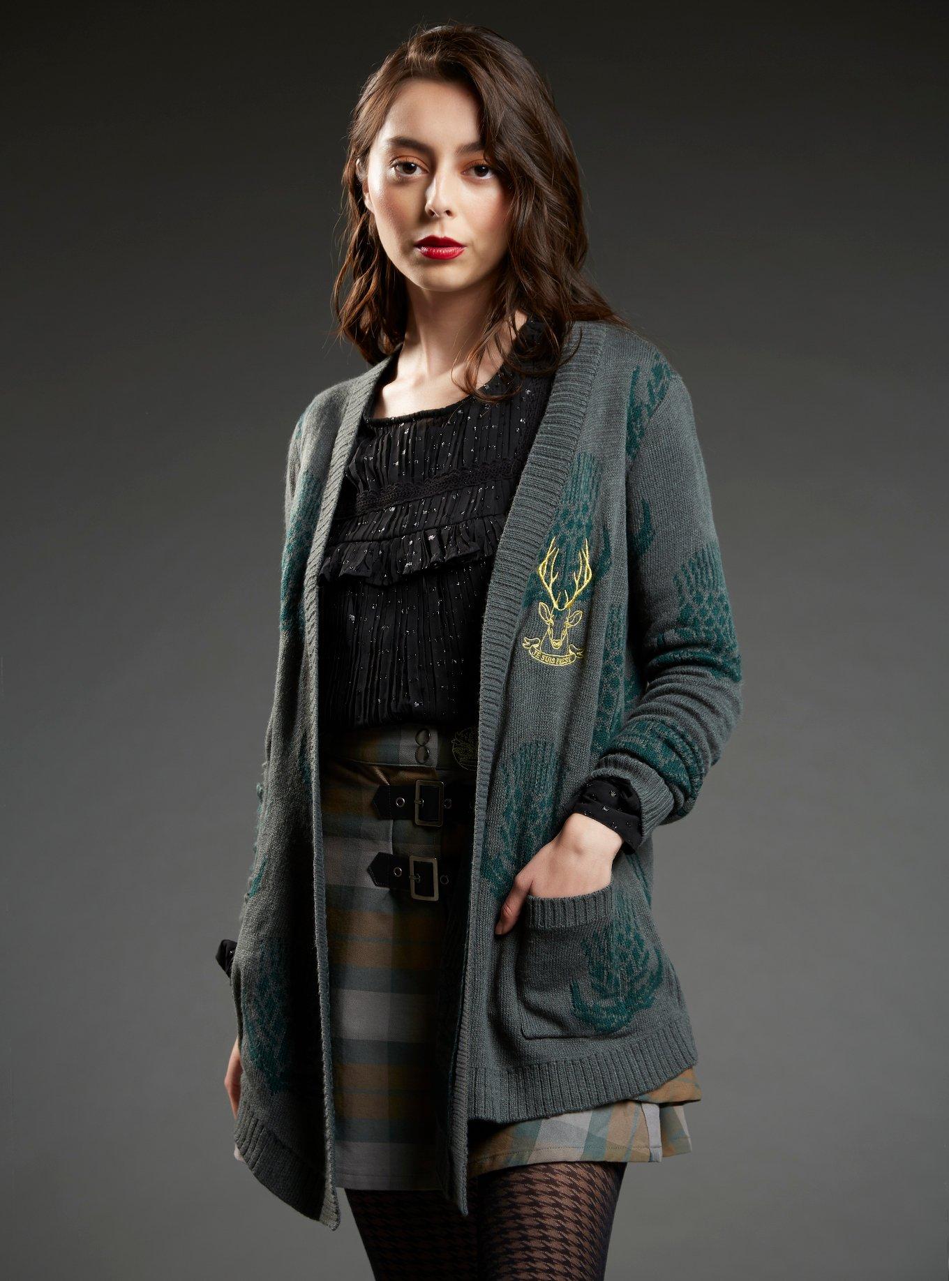 Outlander Thistle Girls Flyaway Cardigan, GREEN, hi-res