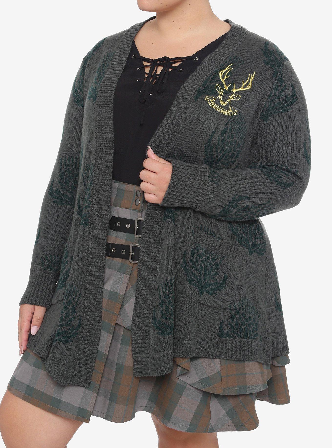 Outlander Thistle Girls Flyaway Cardigan Plus Size, GREEN, hi-res