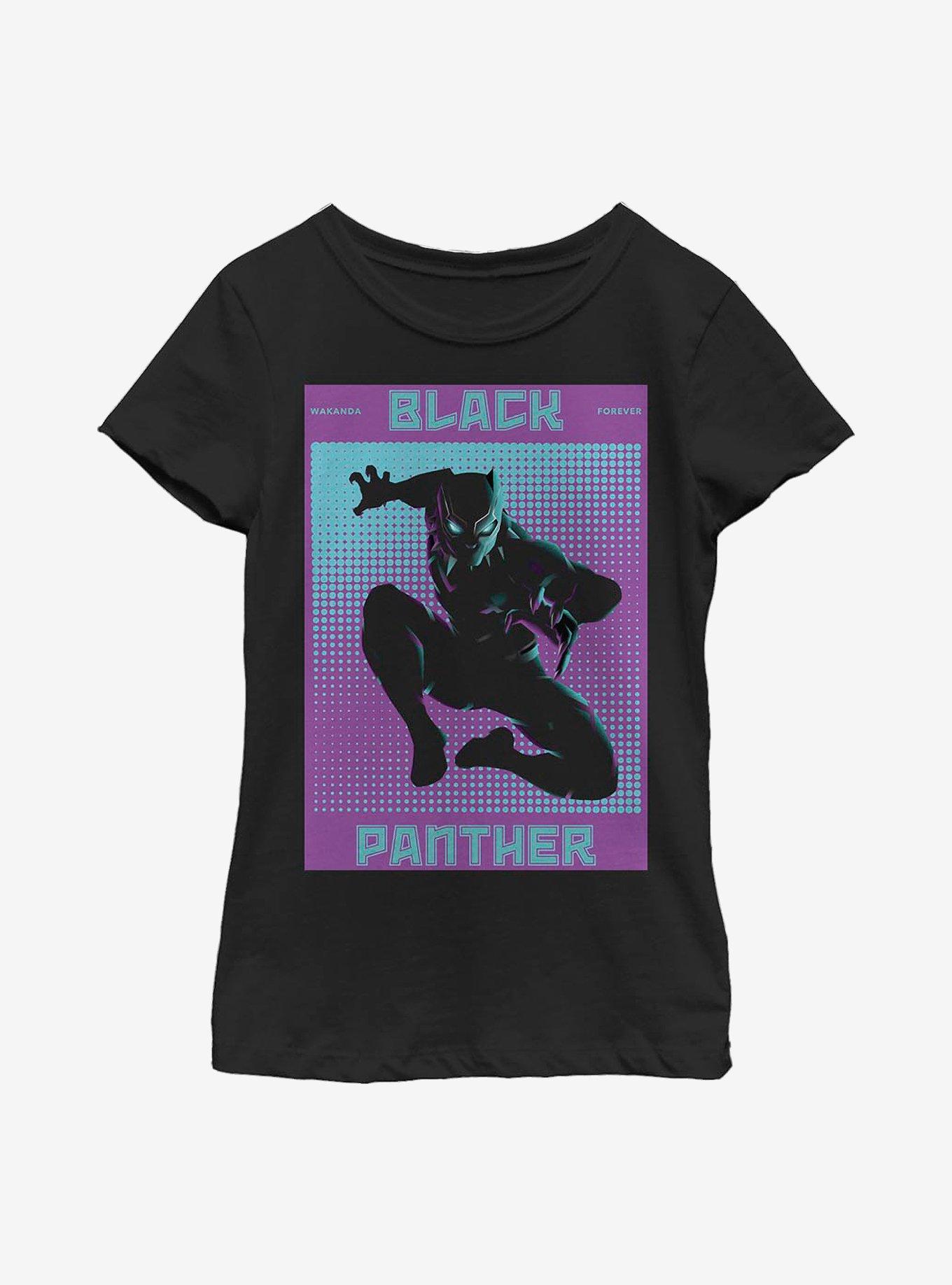 Marvel Black Panther Halftone Panther Youth Girls T-Shirt, BLACK, hi-res