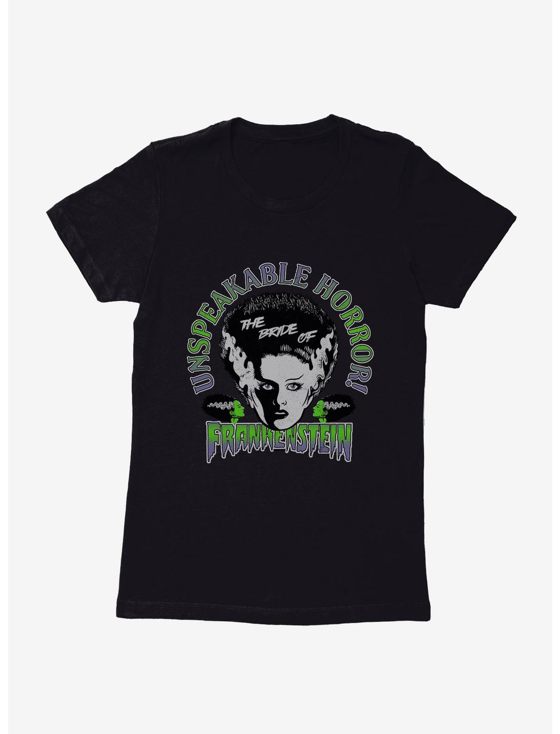 Universal Monsters Bride Of Frankenstein Unspeakable Horror Womens T-Shirt, BLACK, hi-res