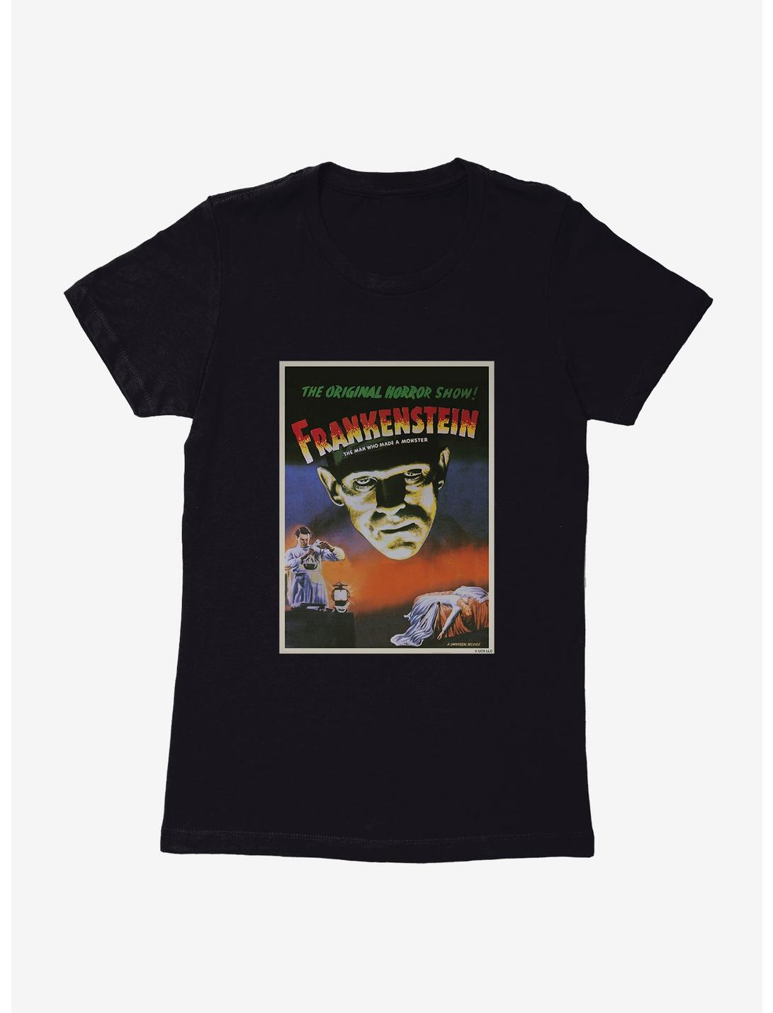 Universal Monsters Frankenstein Vintage Poster Womens T-Shirt, BLACK, hi-res