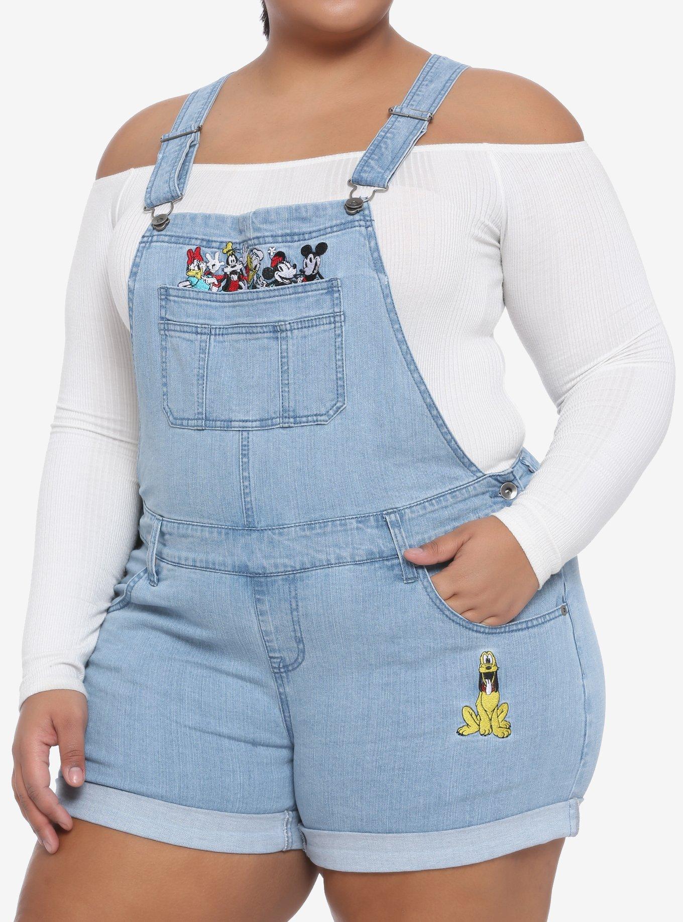 Disney The Sensational Six Embroidered Denim Shortalls Plus Size, MULTI, hi-res