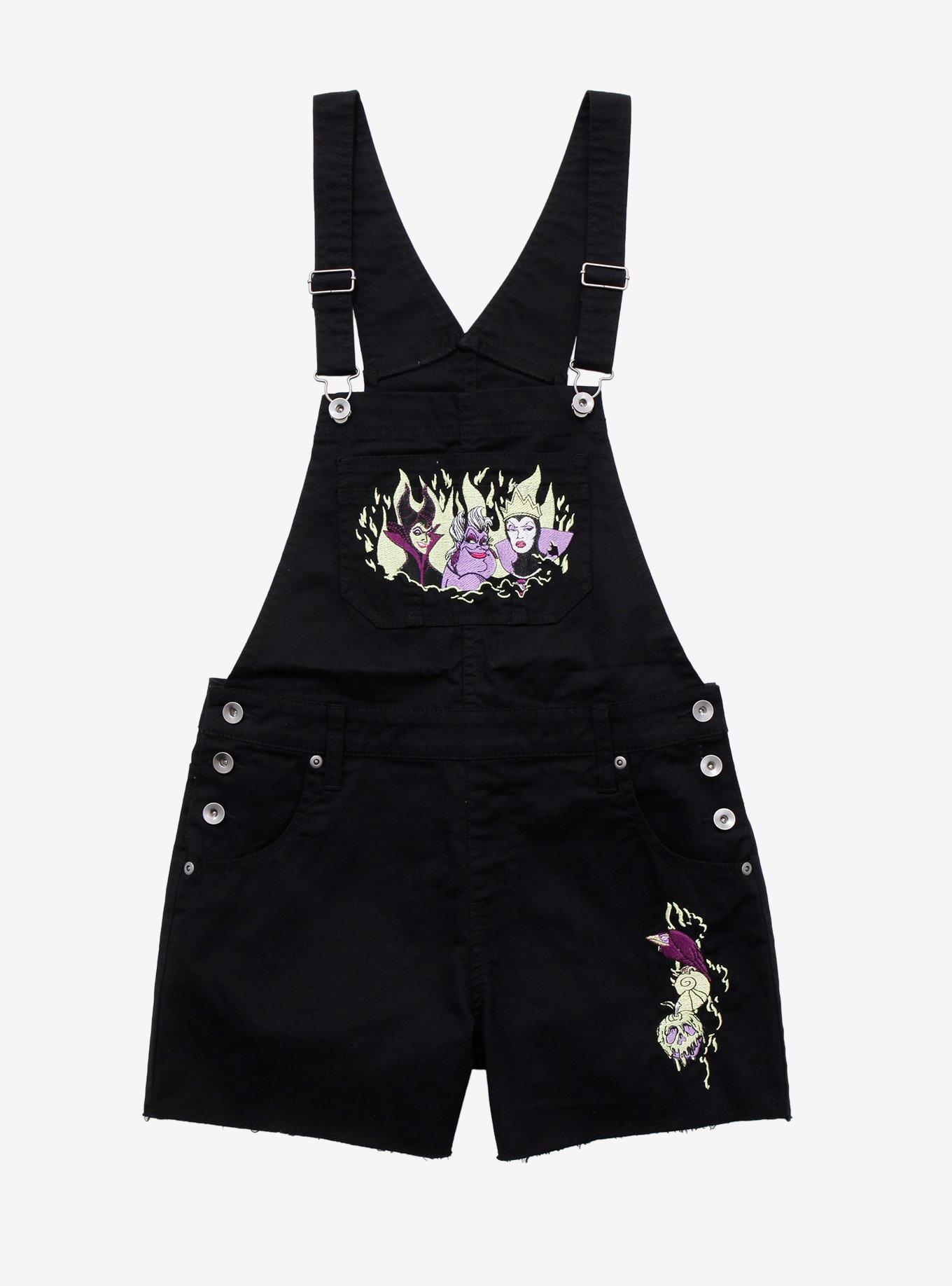 Disney Villains Embroidered Black Denim Shortalls, MULTI, hi-res