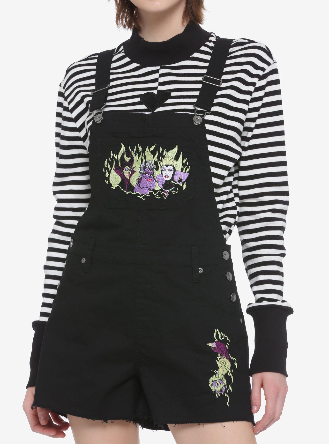 Disney Villains Embroidered Black Denim Shortalls, MULTI, hi-res