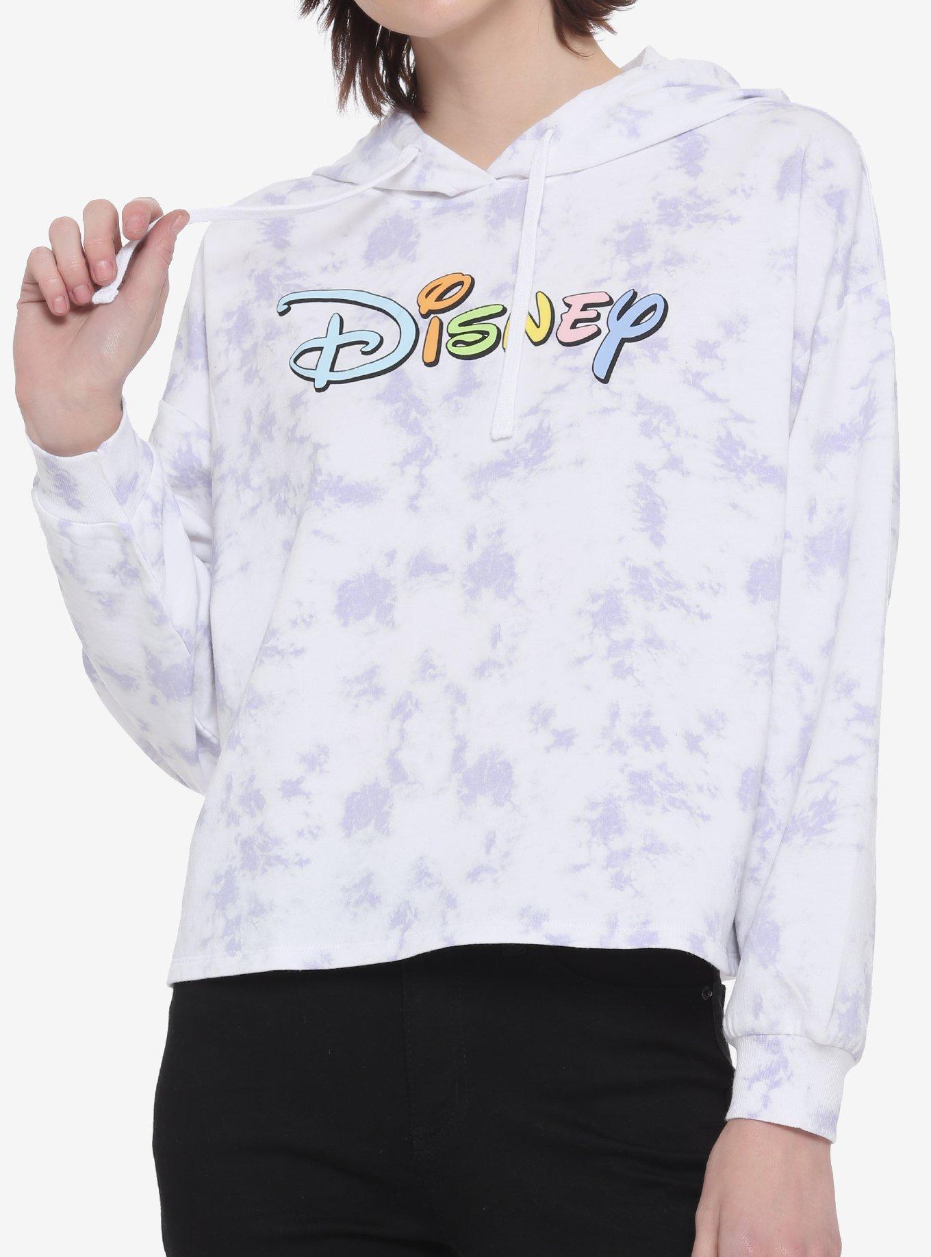 Disney Pastel Logo Tie-Dye Girls Crop Hoodie, BLUE, hi-res