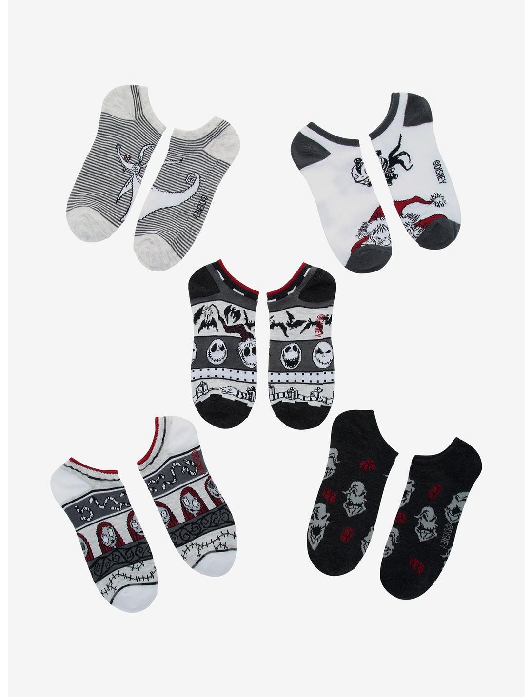 The Nightmare Before Christmas Maroon & Black No-Show Socks 5 Pair, , hi-res