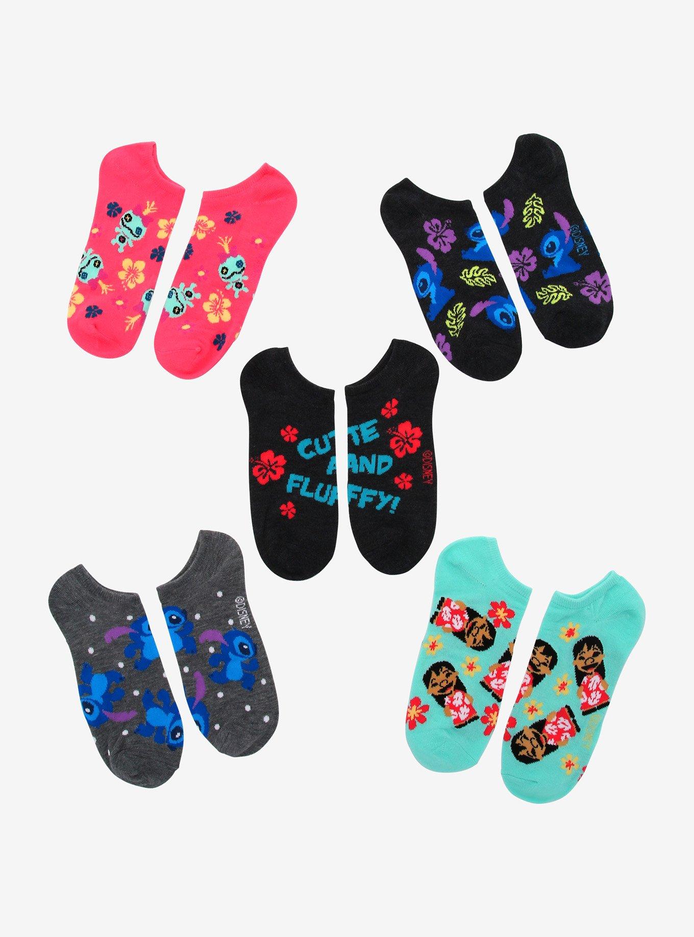 Disney Lilo & Stitch Floral Character No-Show Socks 5 Pair, , hi-res