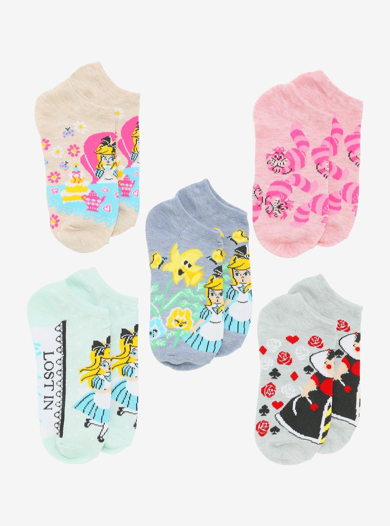 Disney Alice In Wonderland No-Show Socks 5 Pair, , hi-res