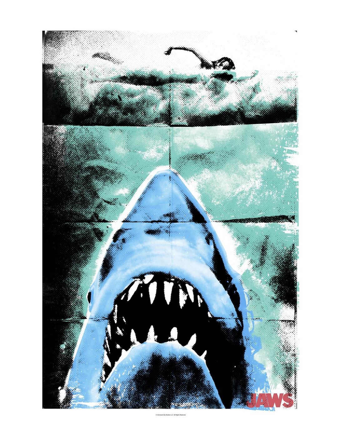 Jaws Beware While You Swim Poster, WHITE, hi-res