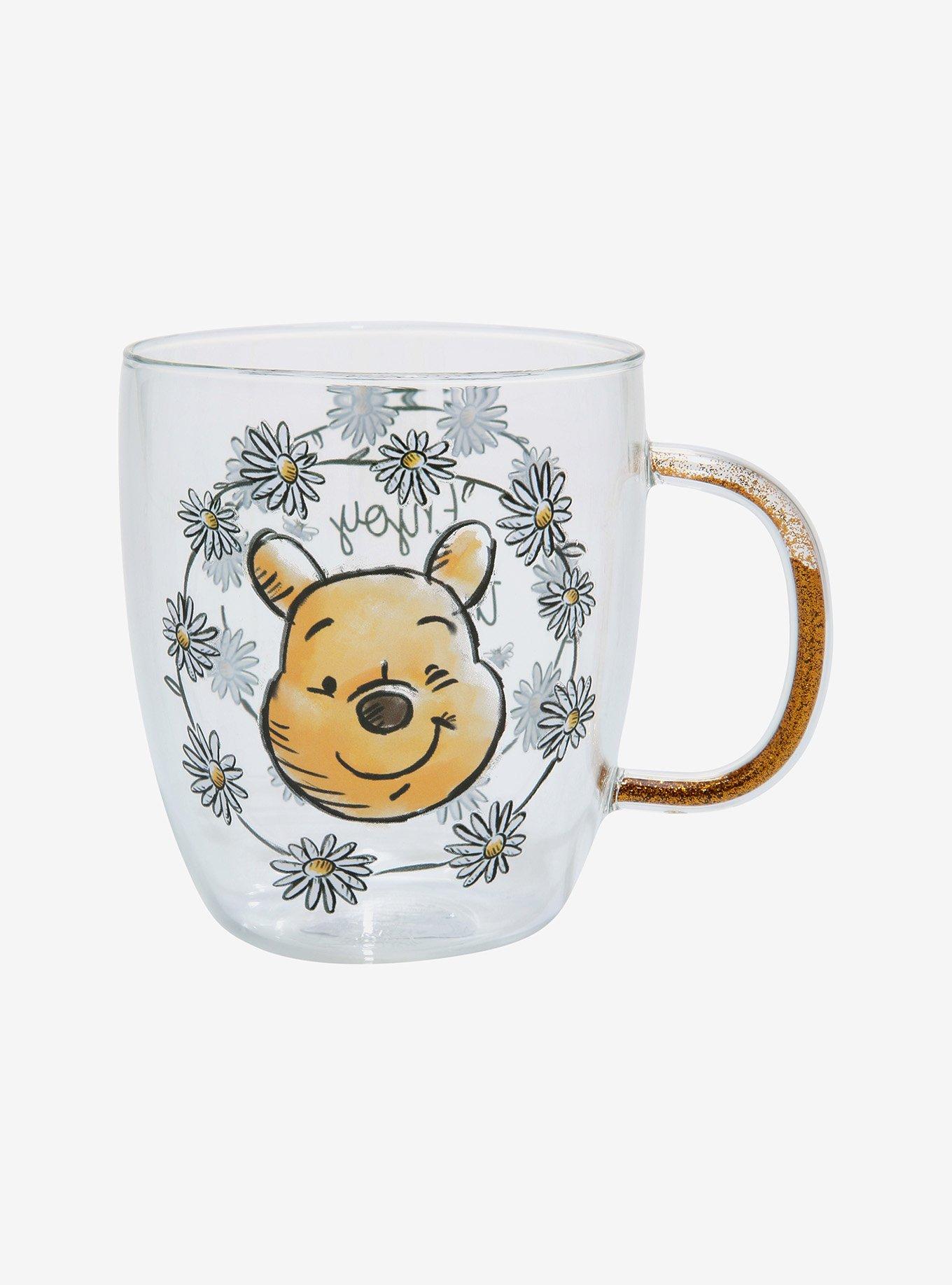 Winnie the Pooh Enjoy the Little Things 14 oz. Glass Mug with Glitter Handle