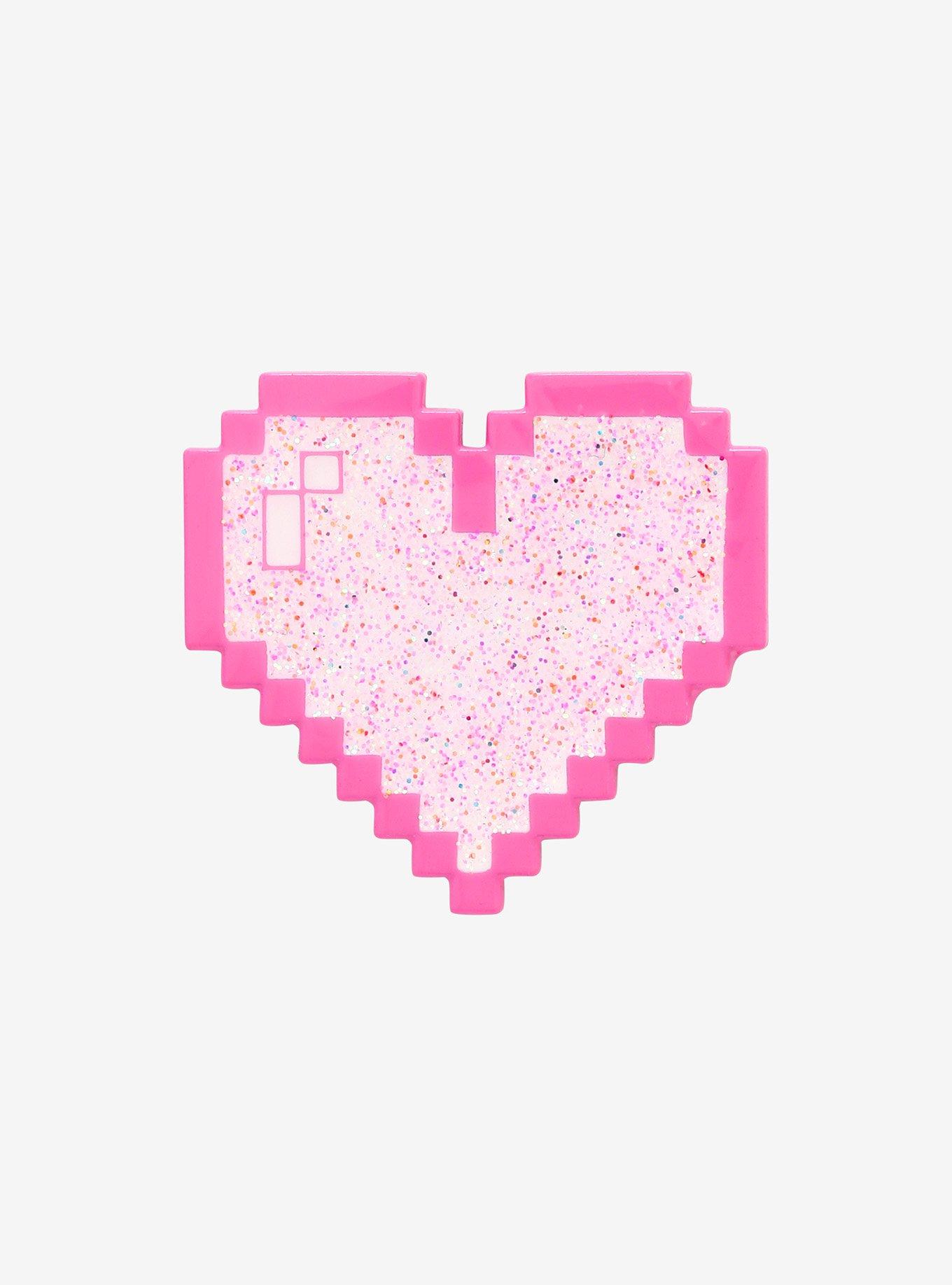 Pink Pixel Heart Enamel Pin, , hi-res