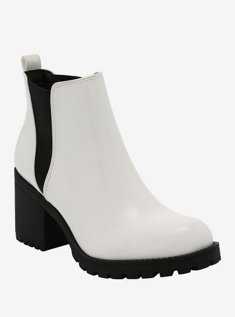 White Patent Slip-On Heeled Ankle Boots | Hot Topic