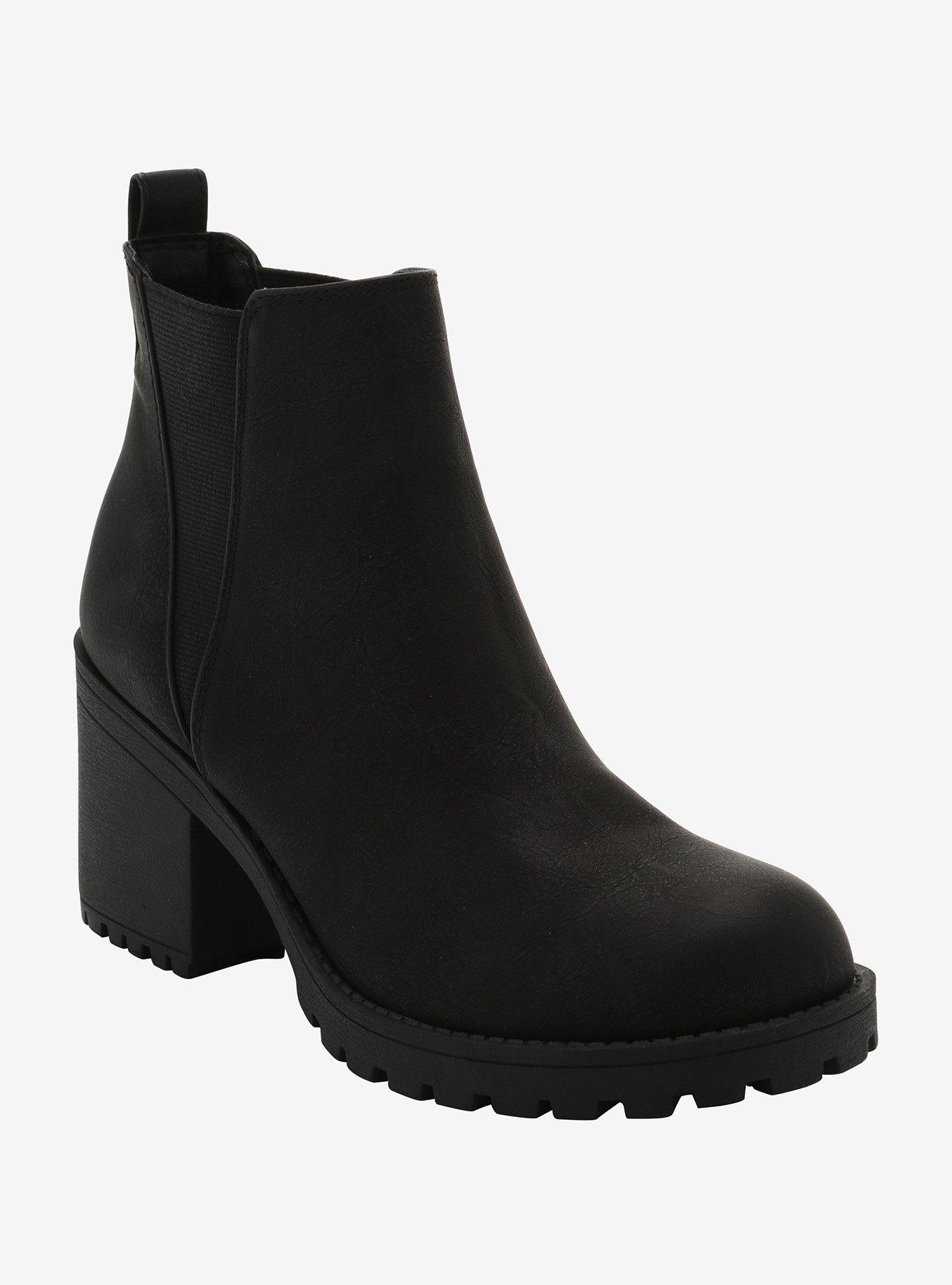 Black Slip-On Heeled Ankle Boots, MULTI, hi-res