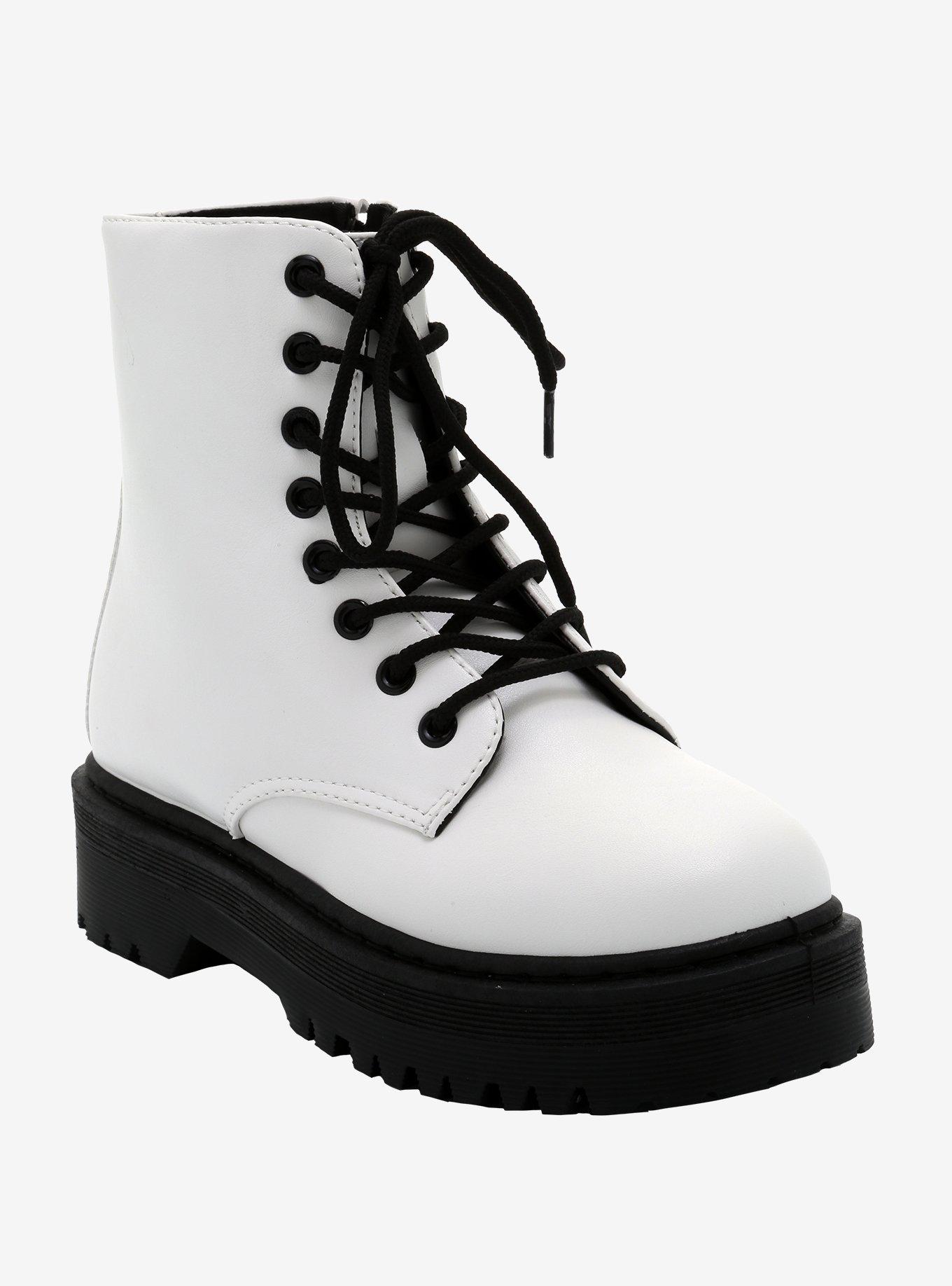 White & Black Combat Boots | Hot Topic