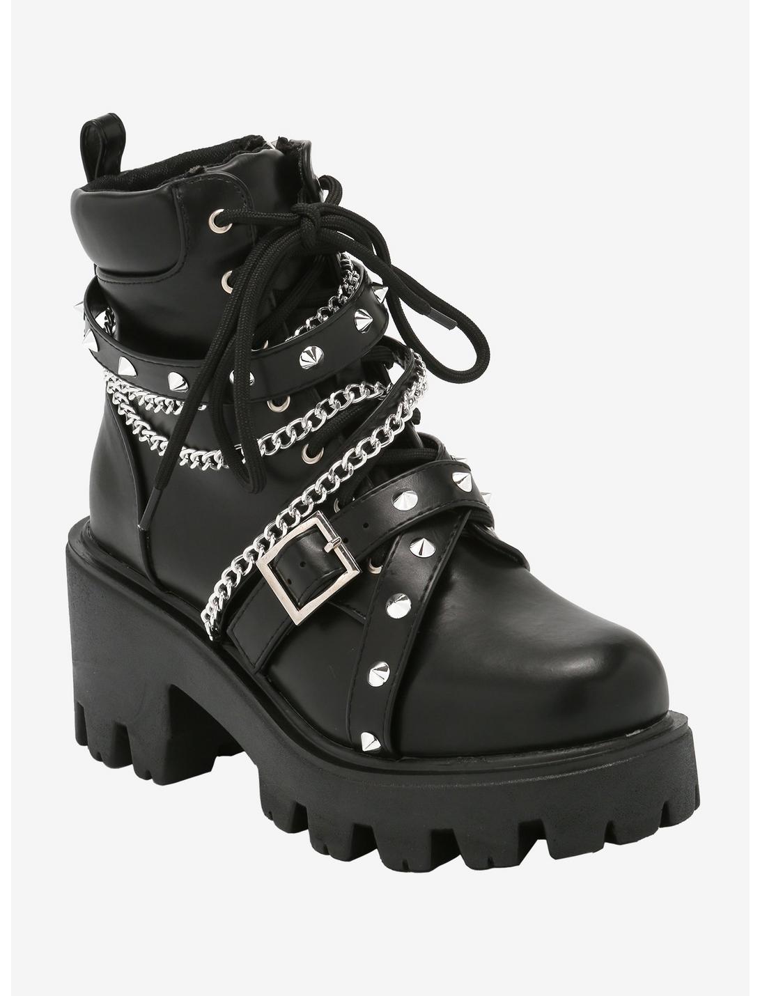 Stud Strap & Chain Chunky Boots, MULTI, hi-res