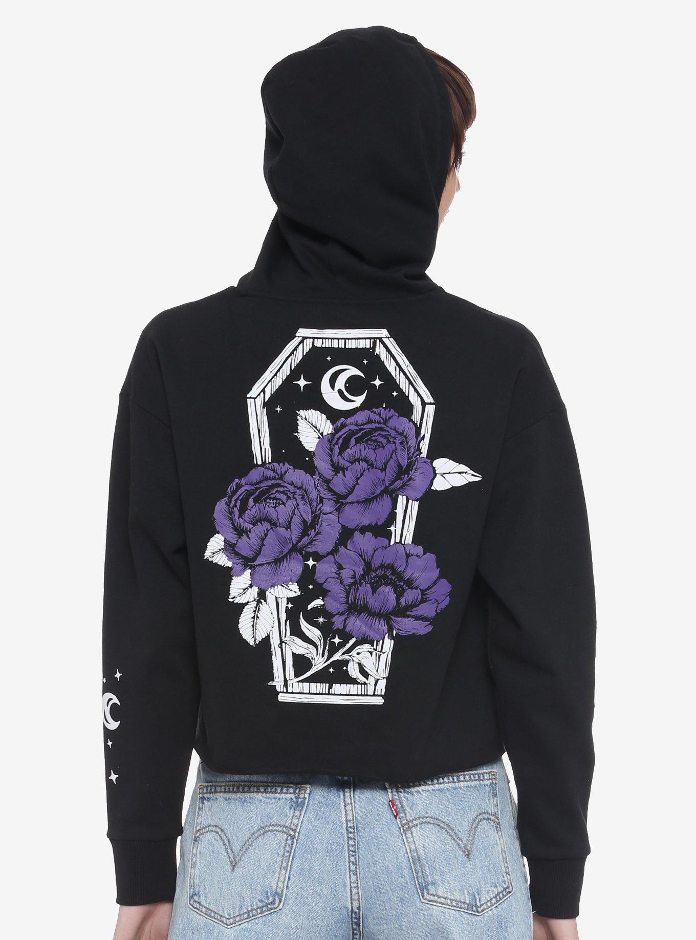 Purple Rose Coffin Girls Crop Hoodie Hot Topic