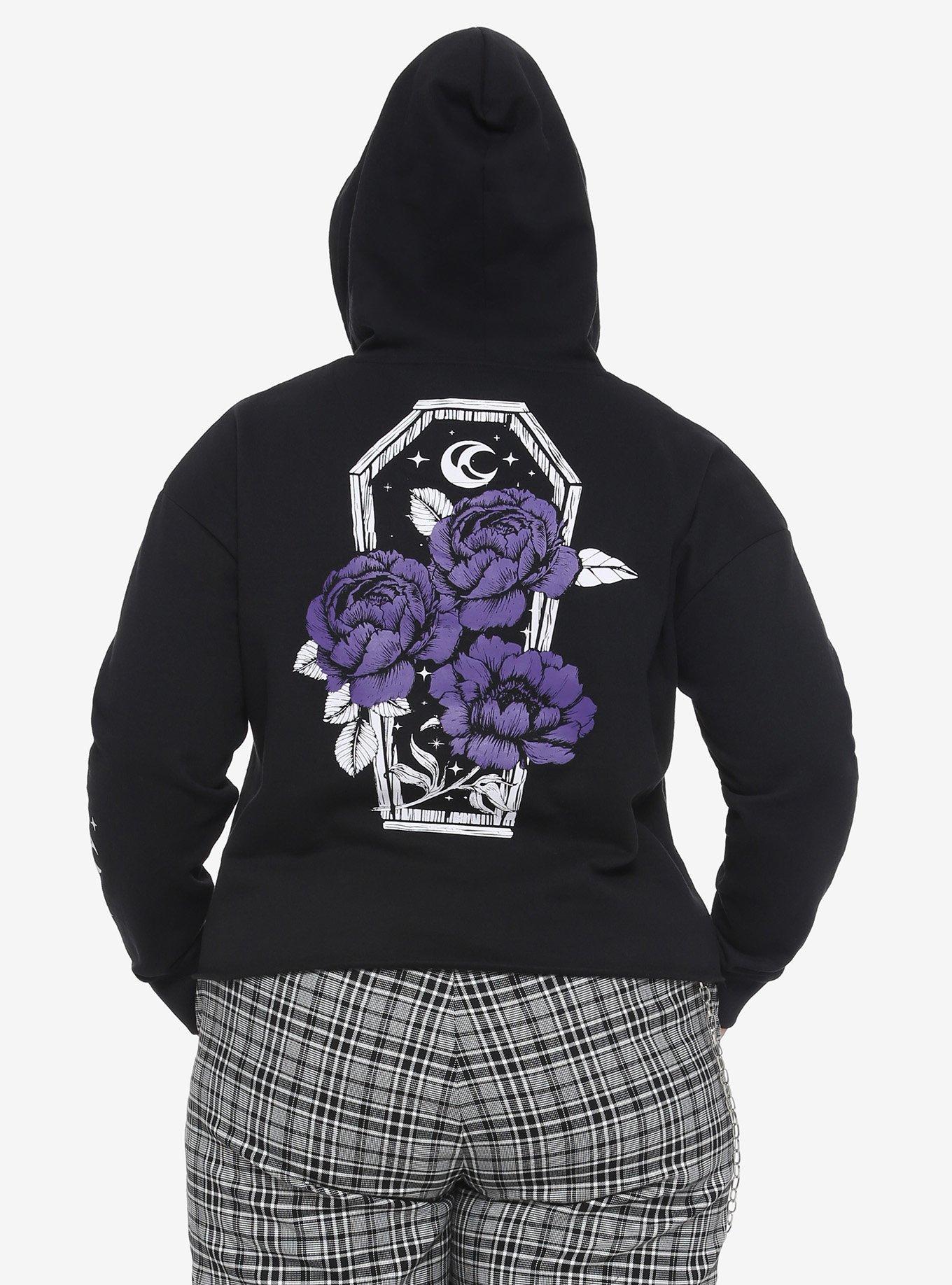 Purple Rose Coffin Girls Crop Hoodie Plus Hoodie, BLACK, hi-res