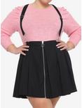 Black Pleated O-Ring Zipper Suspender Skirt Plus Size, BLACK, hi-res