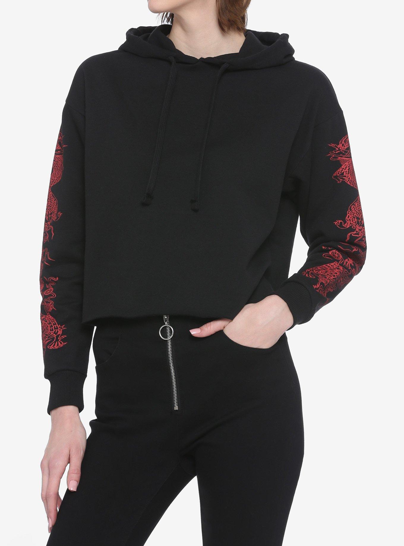 Dragon Sleeve Girls Crop Hoodie, BLACK, hi-res