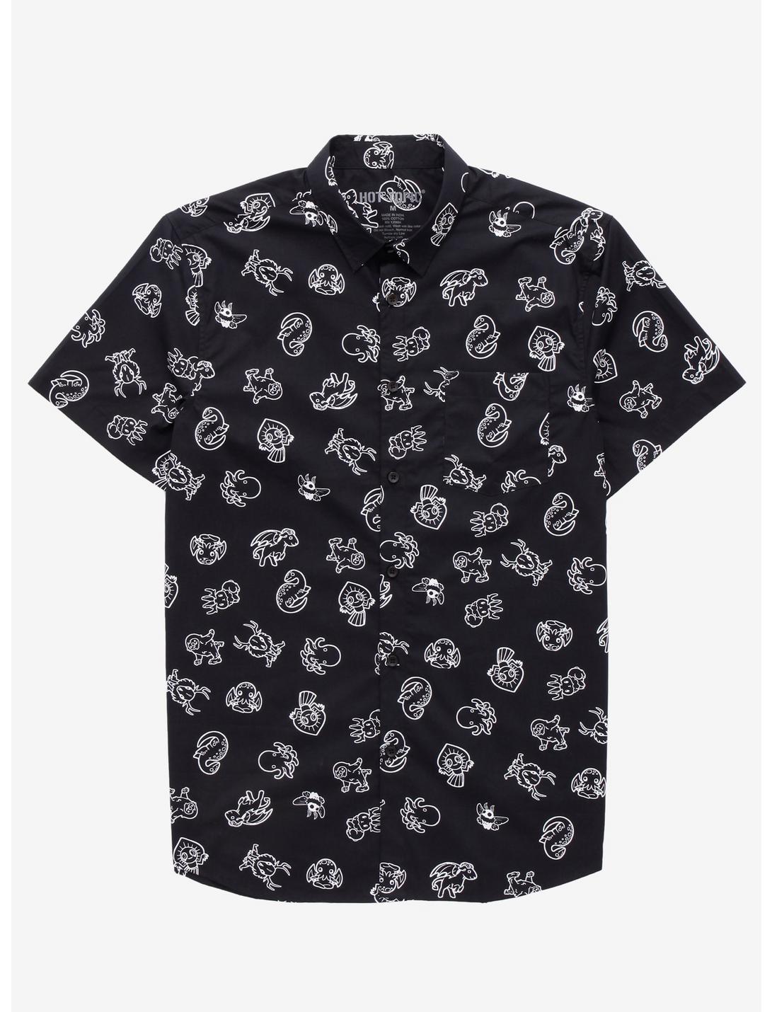 Black & White Cryptids Woven Button-Up, BLACK, hi-res