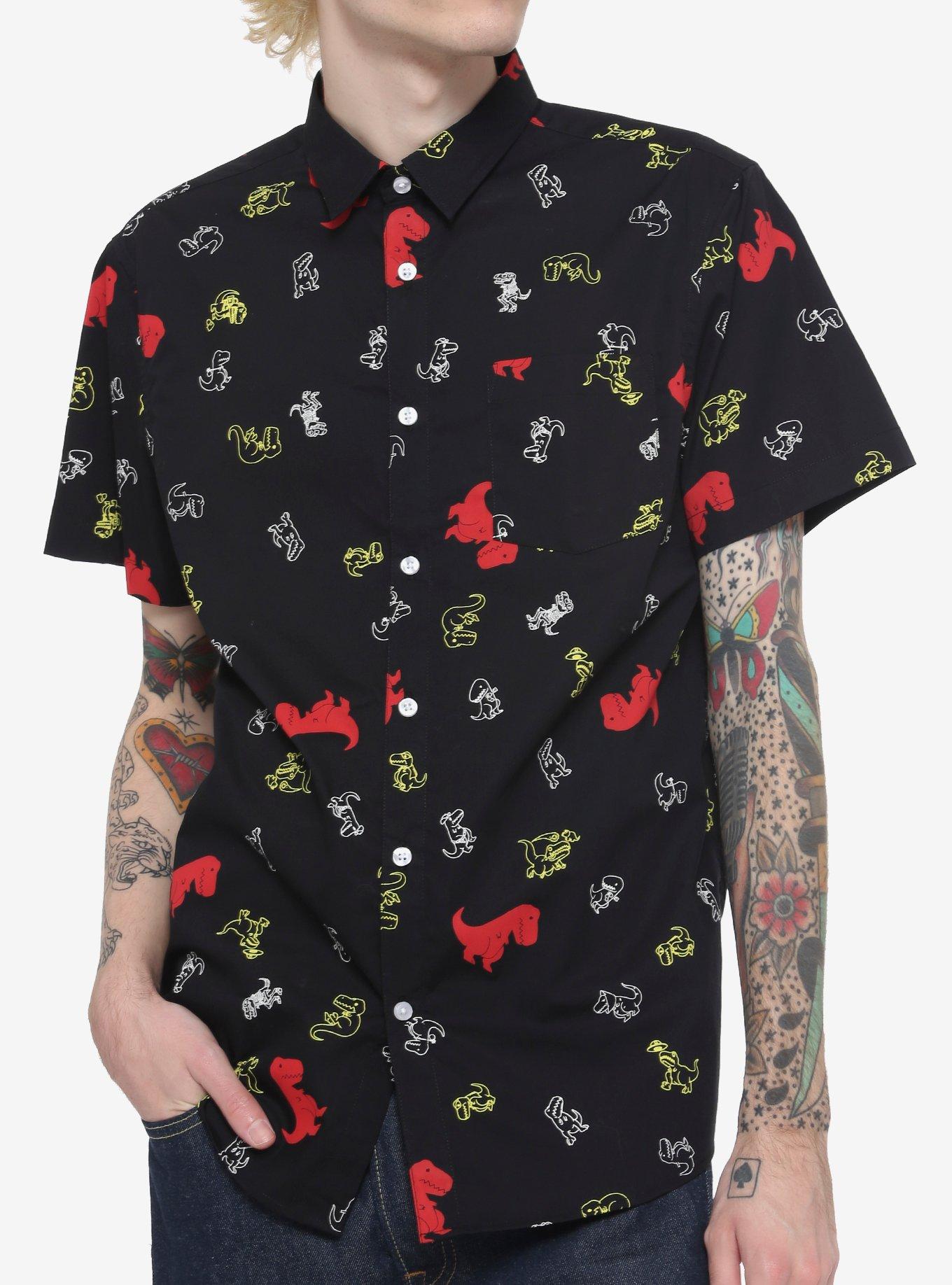 Big Red & Friends T-Rex Woven Button-Up, BLACK, hi-res