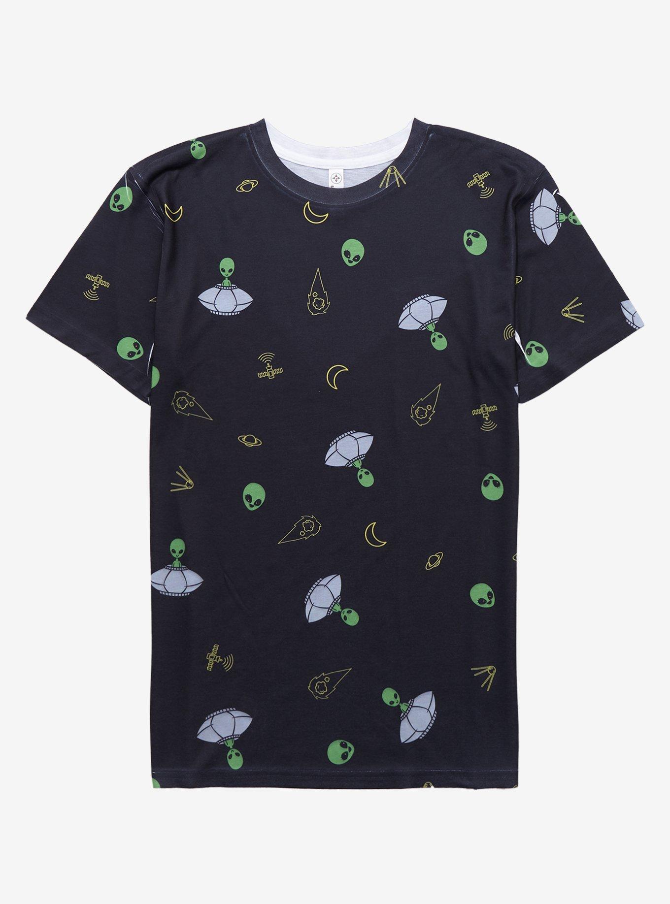 Alien Spaceship & Space Debris T-Shirt, BLACK, hi-res