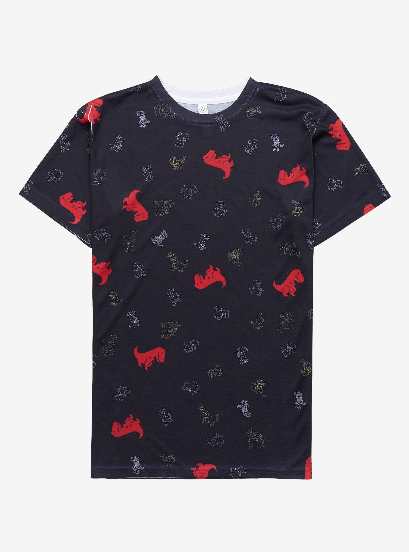 Red T-Rex All Over T-Shirt, BLACK, hi-res