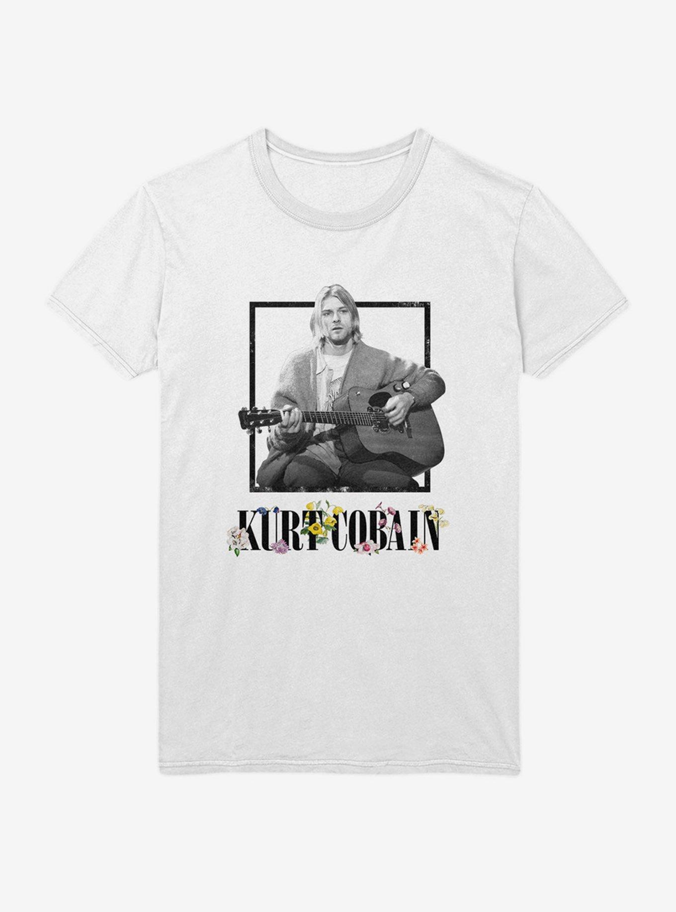 Kurt Cobain Black & White Guitar Photo Girls T-Shirt, WHITE, hi-res