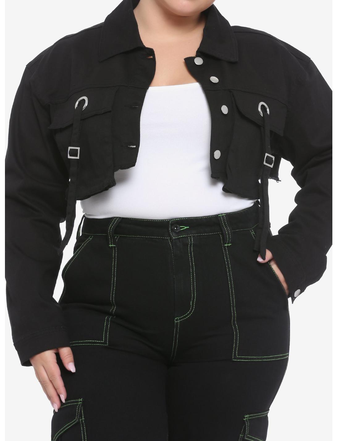 Cargo Girls Crop Jacket Plus Size, BLACK, hi-res