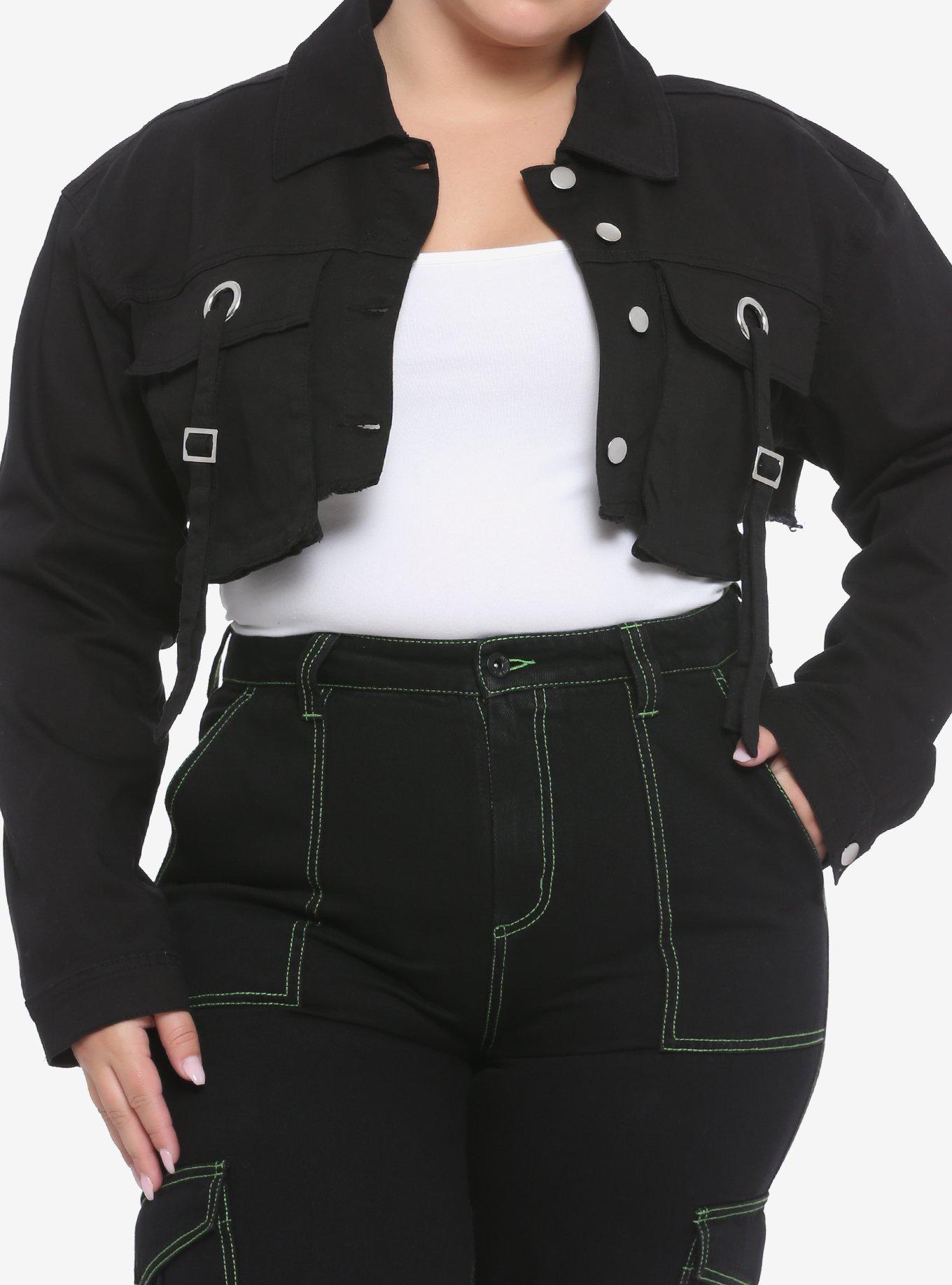 Cargo Girls Crop Jacket Plus Size, BLACK, hi-res