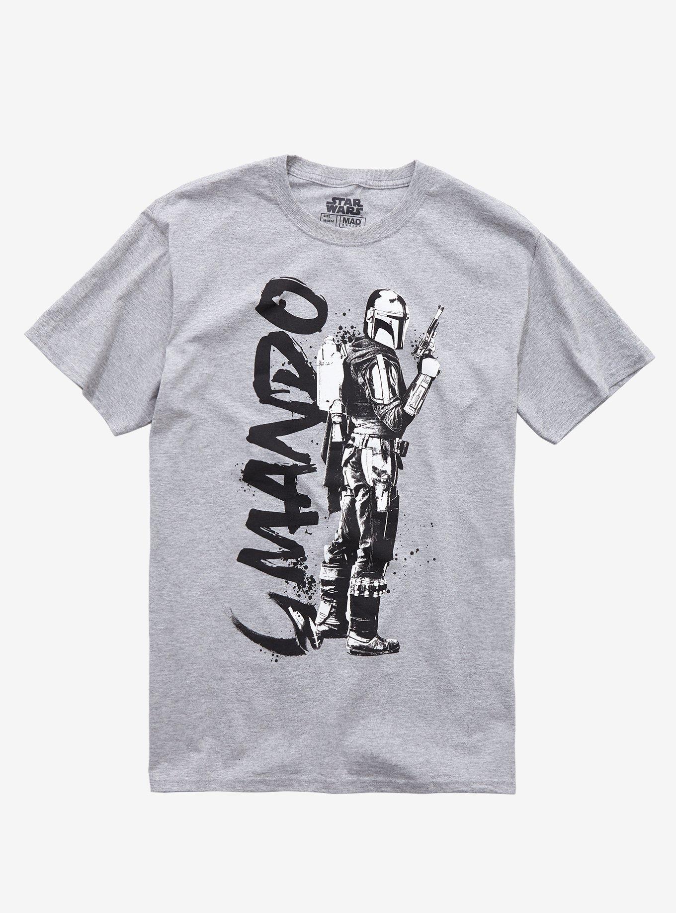 Star Wars The Mandalorian Mando Black & White Profile T-Shirt, GREY, hi-res