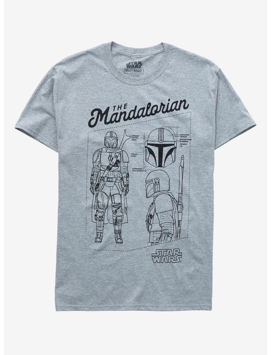 Star Wars The Mandalorian Helmet Schematics T-Shirt, GREY, hi-res