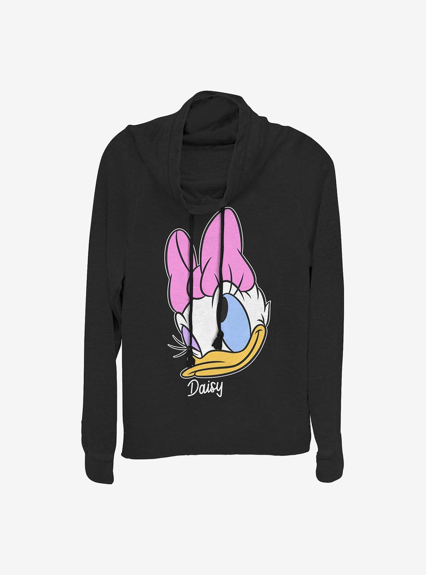 Disney Daisy Duck Daisy Big Face Cowlneck Long-Sleeve Girls Top, BLACK, hi-res