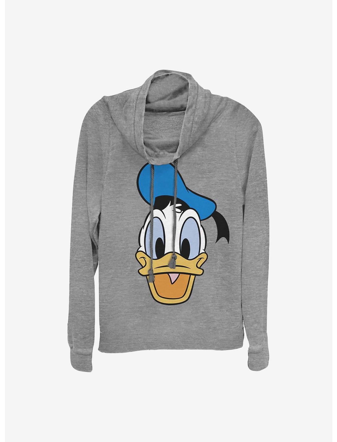 Disney Donald Duck Big Face Donald Cowlneck Long-Sleeve Girls Top, GRAY HTR, hi-res