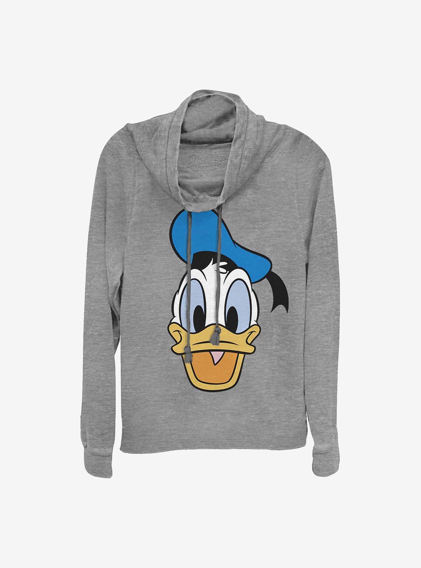 Disney Donald Duck Big Face Donald Cowlneck Long-Sleeve Girls Top, GRAY HTR, hi-res
