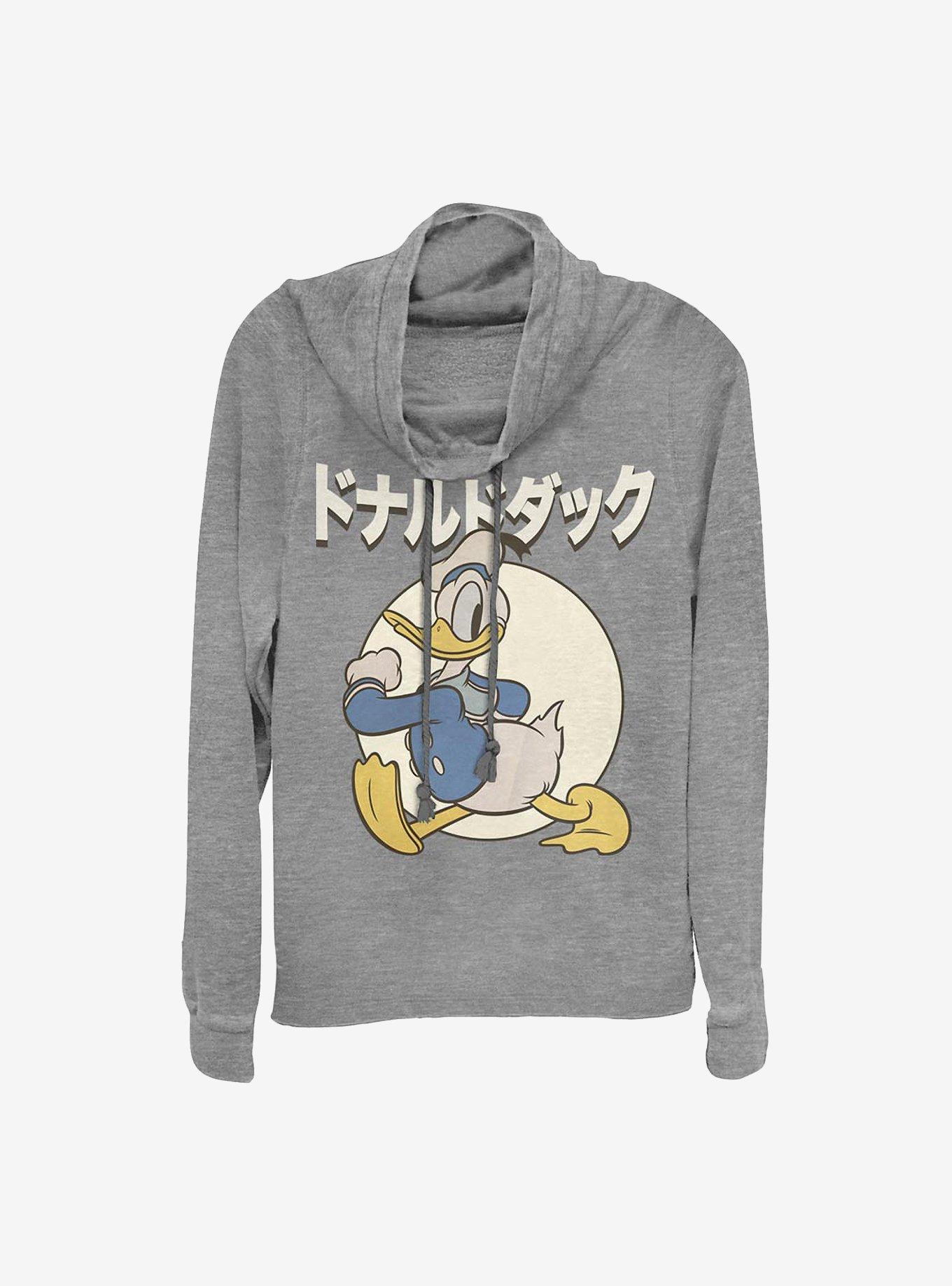 Disney Donald Duck Japanese Text Cowlneck Long-Sleeve Girls Top, GRAY HTR, hi-res