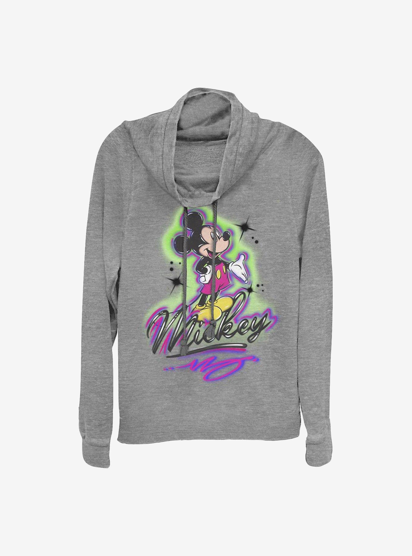 Disney Mickey Mouse Airbrush Mickey Cowlneck Long-Sleeve Girls Top, , hi-res
