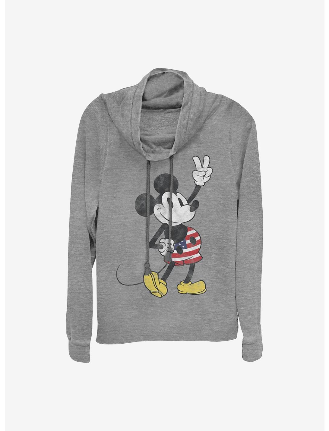 Disney Mickey Mouse American Mouse Cowlneck Long-Sleeve Girls Top, GRAY HTR, hi-res