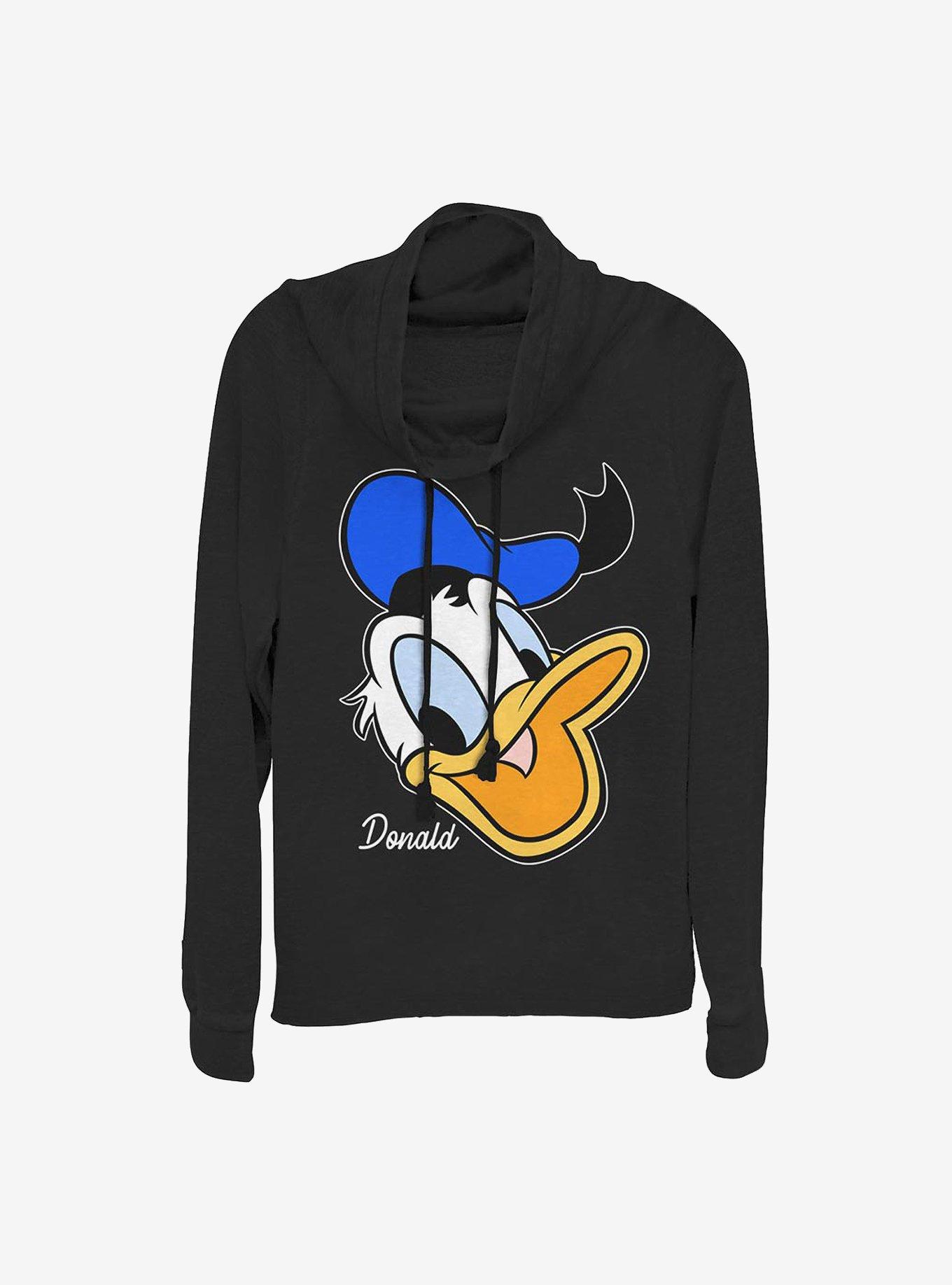 Disney Donald Duck Donald Big Face Cowlneck Long-Sleeve Girls Top, BLACK, hi-res