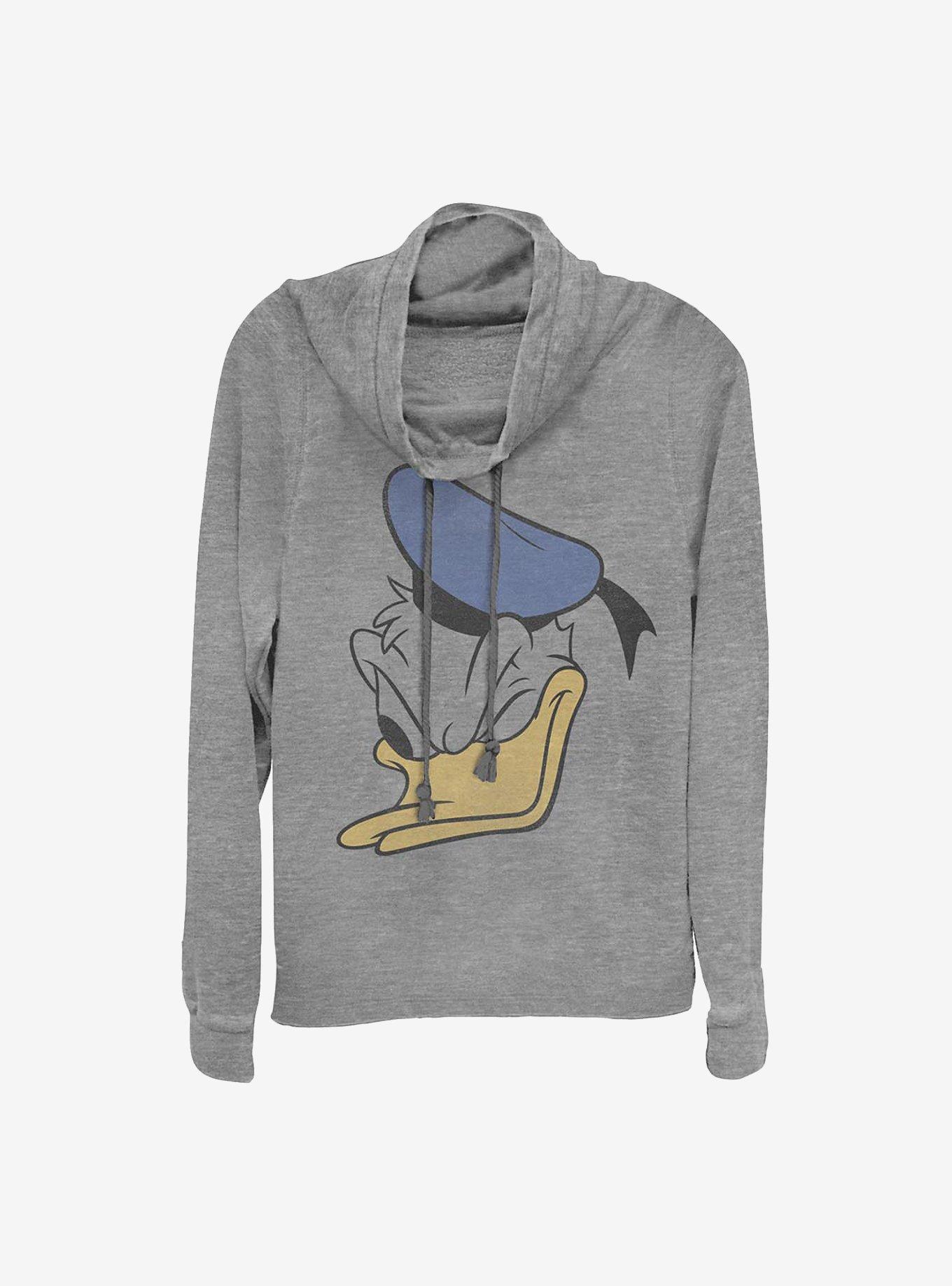 Disney Donald Duck Donald Face Cowlneck Long-Sleeve Girls Top, GRAY HTR, hi-res