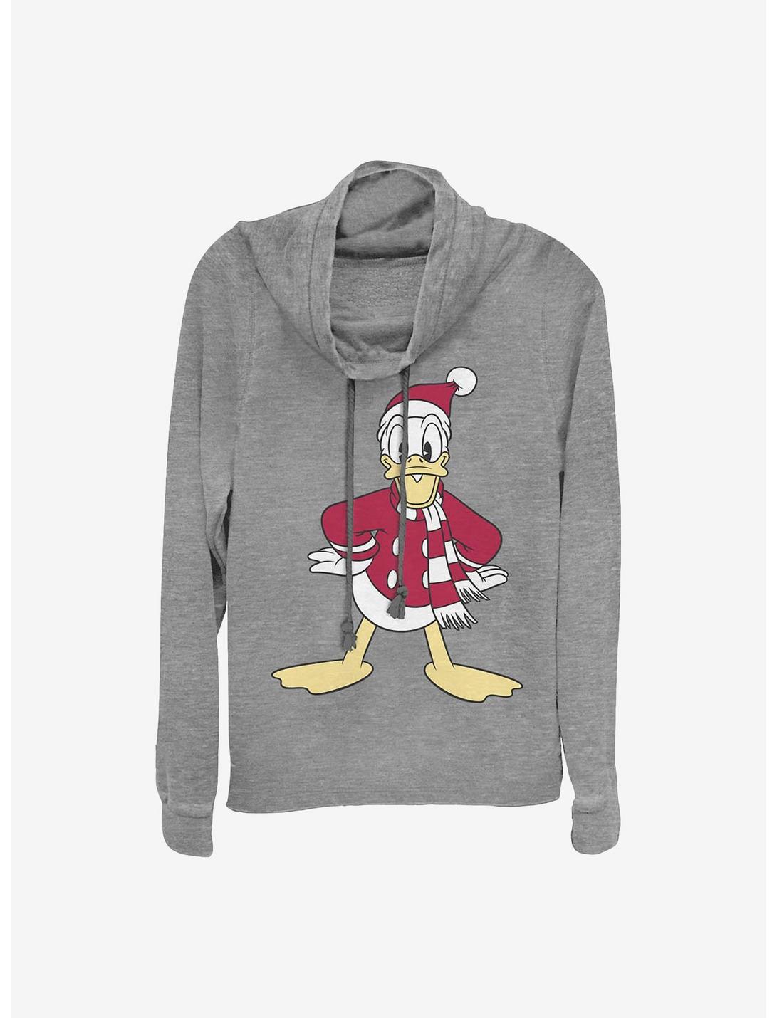 Disney Donald Duck Donald Holiday Hat Cowlneck Long-Sleeve Girls Top, GRAY HTR, hi-res