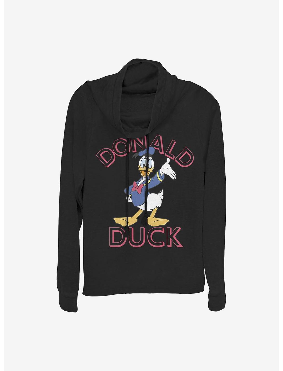 Disney Donald Duck Duck Hello Cowlneck Long-Sleeve Girls Top, BLACK, hi-res