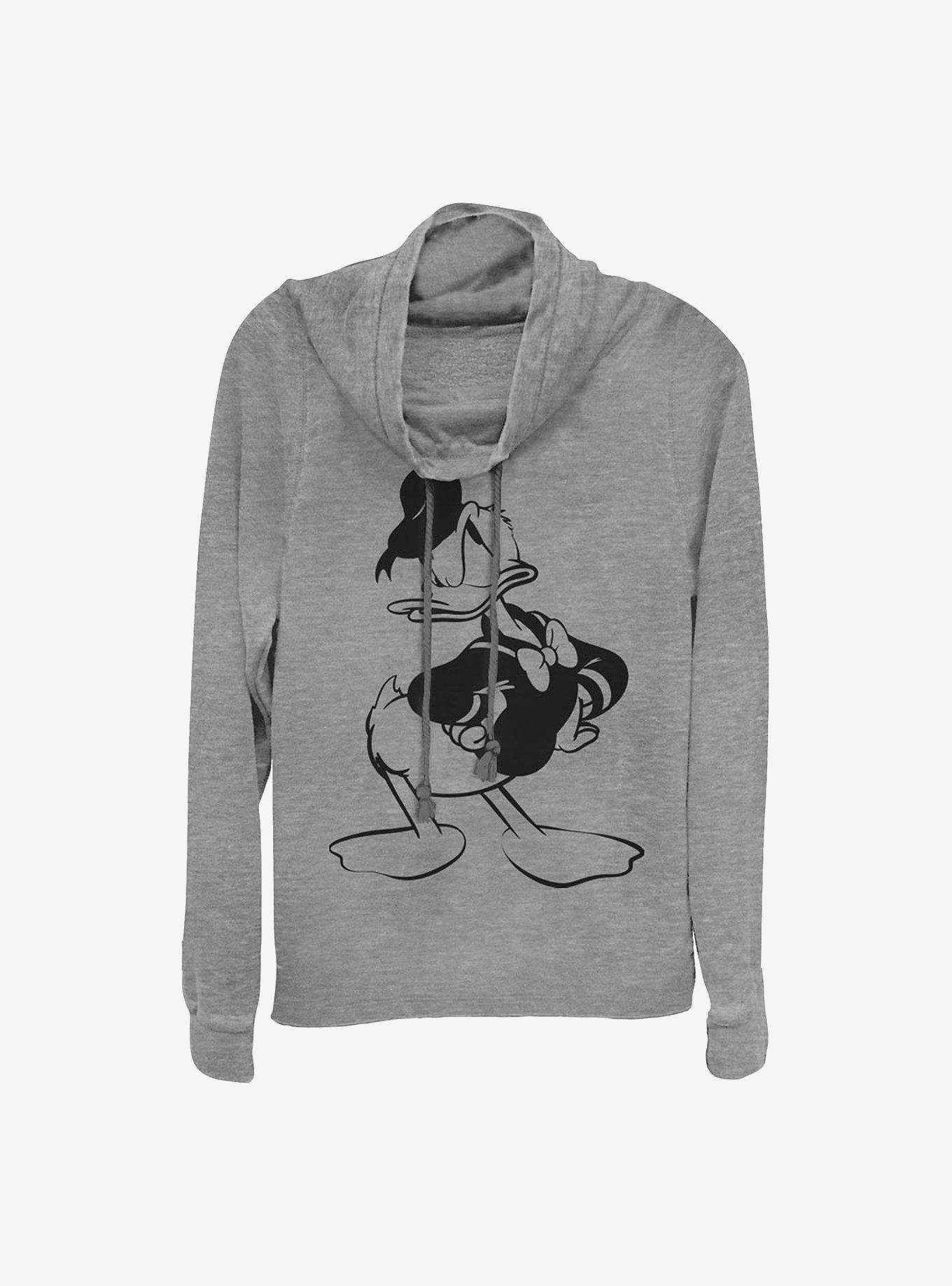 Disney Donald Duck Old Print Donald Cowlneck Long-Sleeve Girls Top, GRAY HTR, hi-res