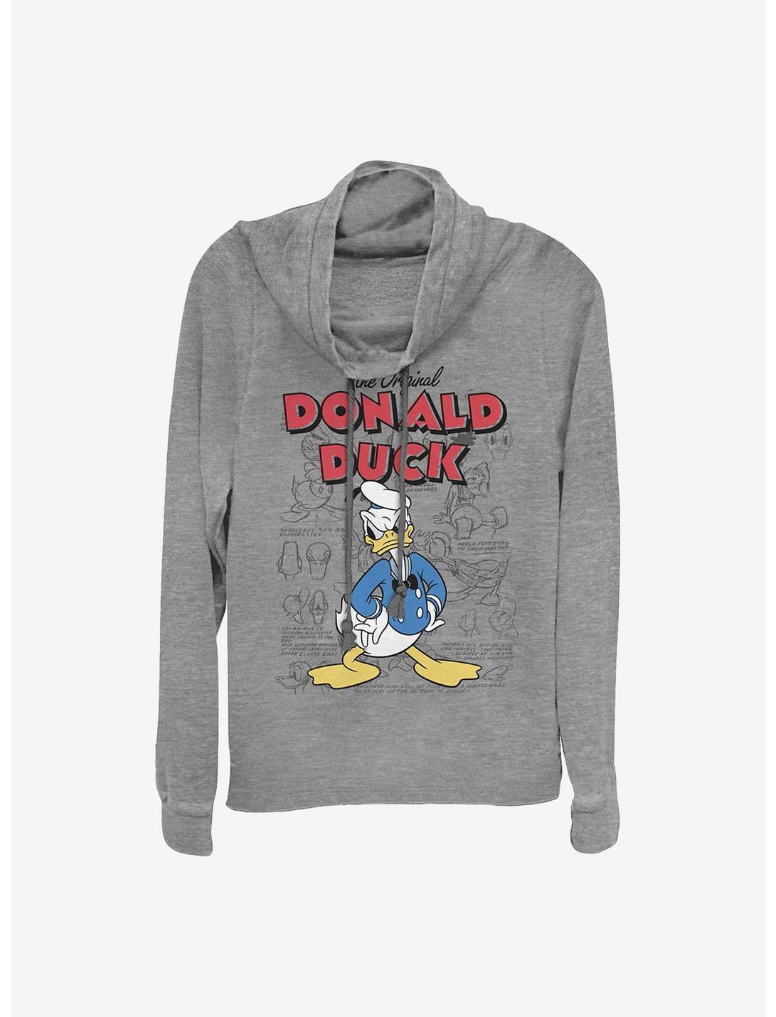 Disney Donald Duck Original Donald Sketchbook Cowlneck Long-Sleeve Girls Top, GRAY HTR, hi-res