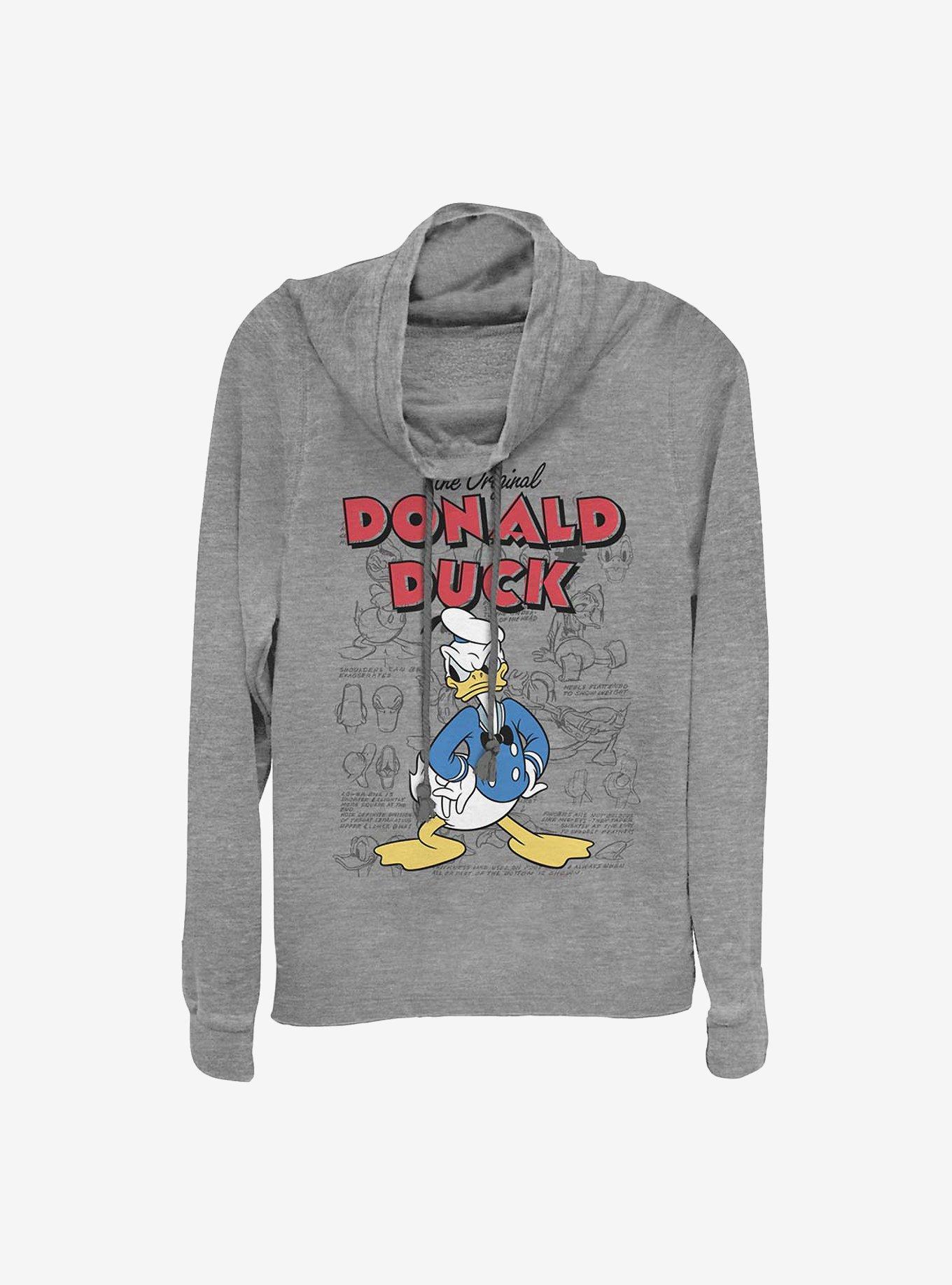 Disney Donald Duck Original Donald Sketchbook Cowlneck Long-Sleeve Girls Top, GRAY HTR, hi-res