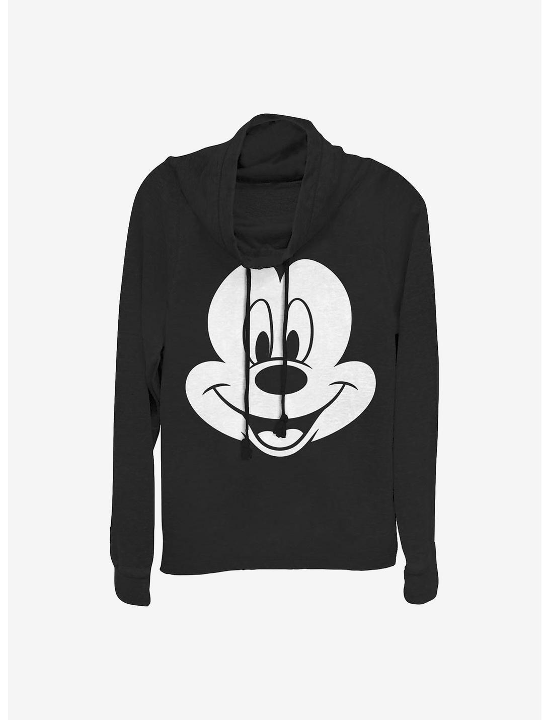 Disney Mickey Mouse Big Face Mickey Cowlneck Long-Sleeve Girls Top, BLACK, hi-res