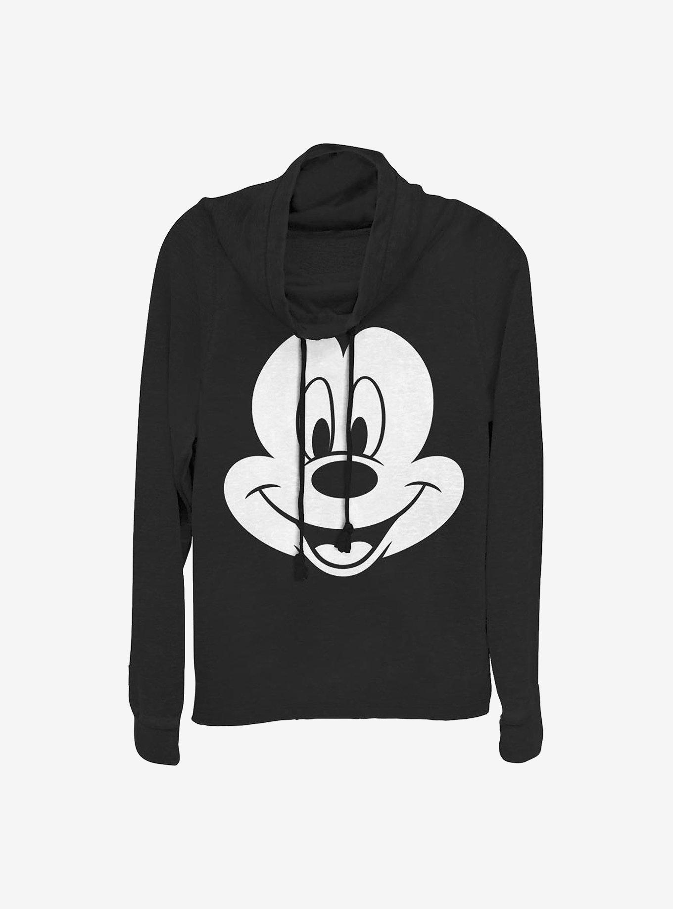 Disney Mickey Mouse Big Face Mickey Cowlneck Long-Sleeve Girls Top, BLACK, hi-res