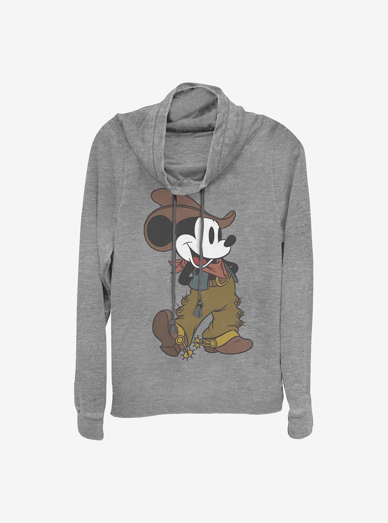 Disney Mickey Mouse Cowboy Mickey Cowlneck Long-Sleeve Girls Top, GRAY HTR, hi-res